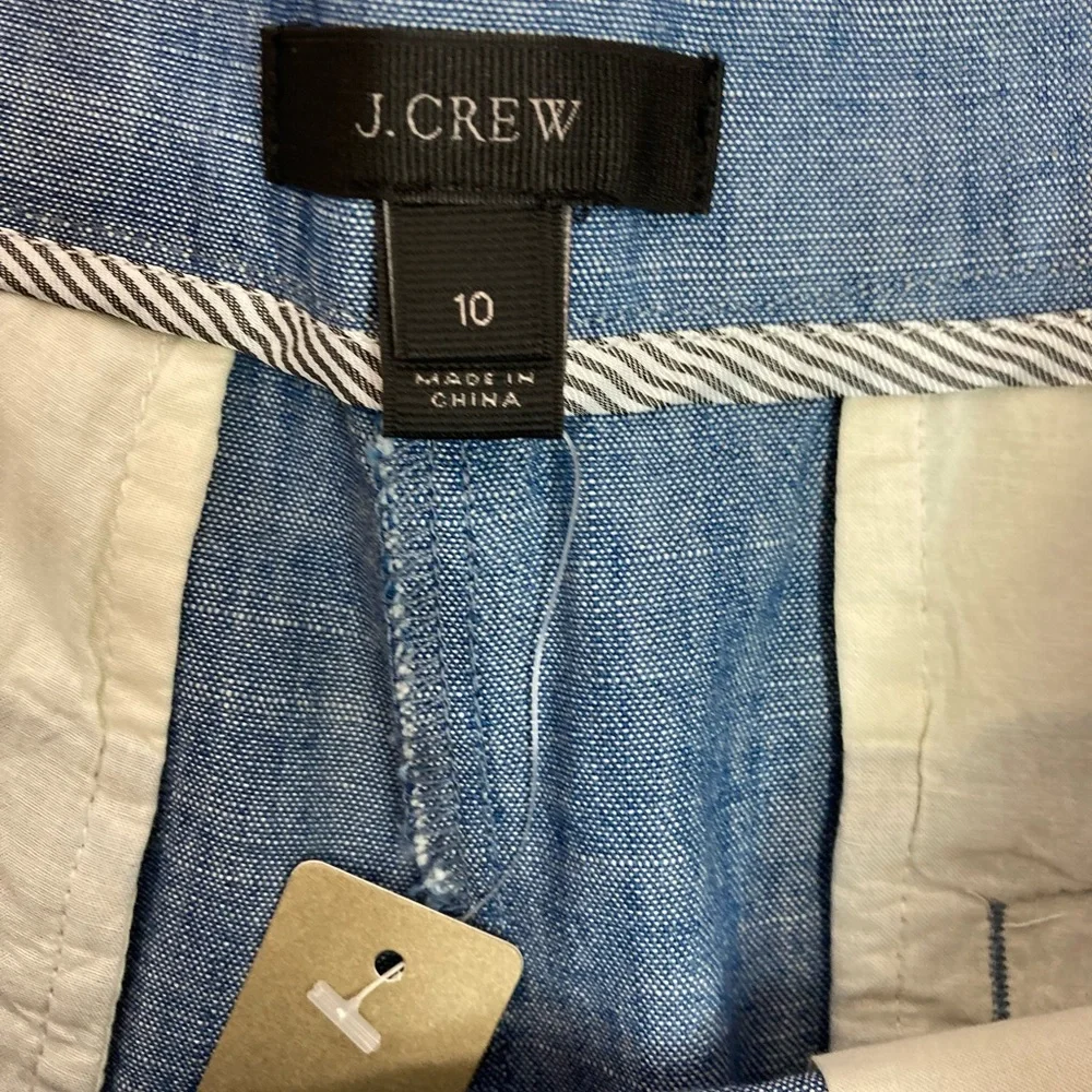 J. Crew Chambray High-Waist Ruffle-Hem Shorts in Light Blue